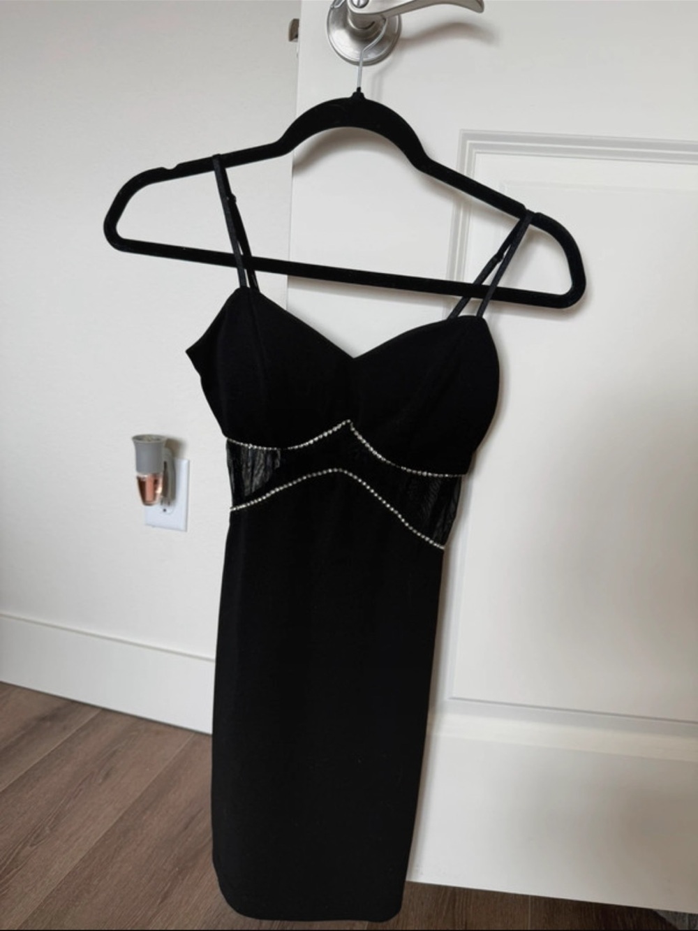 Black Mesh-Panel Bodycon Dress - Women's Elegant Evening Dress - Picture 3 of 4